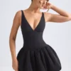 Vestido corto con corsé y bajo abullonado con cordones Anahita en negro
