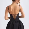 Vestido corto con corsé y bajo abullonado con cordones Anahita en negro