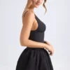 Vestido corto con corsé y bajo abullonado con cordones Anahita en negro
