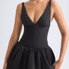 Vestido corto con corsé y bajo abullonado con cordones Anahita en negro