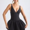 Vestido corto con corsé y bajo abullonado con cordones Anahita en negro