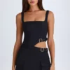 Vestido corto con corte y cinturón Acadia en negro