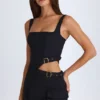 Vestido corto con corte y cinturón Acadia en negro