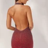 Vestido corto con cuello halter y adornos Namur en rojo/marrón degradado