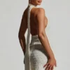 Vestido corto con cuello halter y detalle de pañuelo adornado de Henrietta en blanco