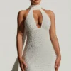 Vestido corto con cuello halter y detalle de pañuelo adornado de Henrietta en blanco