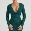 Vestido corto con cuello vuelto y adornos Arlowe en verde azulado