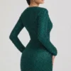 Vestido corto con cuello vuelto y adornos Arlowe en verde azulado