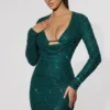 Vestido corto con cuello vuelto y adornos Arlowe en verde azulado