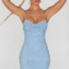 Vestido corto con cuello vuelto y adornos Seychelles en azul