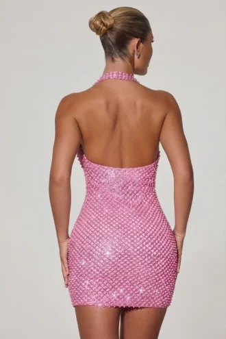 Vestido corto con cuello vuelto y detalle de corazón adornado Mabella en rosa