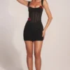 Vestido corto con falda drapeada y corsé Miller en negro