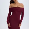 Vestido corto con hombros descubiertos Oriana Modal en rojo vino