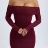 Vestido corto con hombros descubiertos Oriana Modal en rojo vino