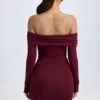 Vestido corto con hombros descubiertos Oriana Modal en rojo vino
