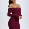 Vestido corto con hombros descubiertos Oriana Modal en rojo vino