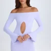 Vestido corto con hombros descubiertos y aberturas Madelina en lila suave
