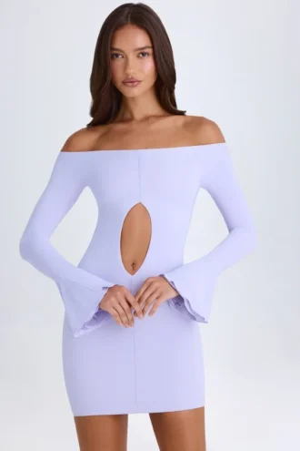 Vestido corto con hombros descubiertos y aberturas Madelina en lila suave