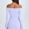 Vestido corto con hombros descubiertos y aberturas Madelina en lila suave
