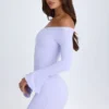 Vestido corto con hombros descubiertos y aberturas Madelina en lila suave