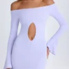Vestido corto con hombros descubiertos y aberturas Madelina en lila suave