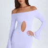 Vestido corto con hombros descubiertos y aberturas Madelina en lila suave