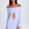 Vestido corto con hombros descubiertos y aberturas Madelina en lila suave