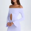Vestido corto con hombros descubiertos y aberturas Madelina en lila suave