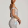 Vestido corto con hombros descubiertos y adornos Leonora en blanco Vestido corto con hombros descubiertos y adornos Leonora en blanco