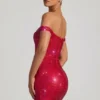 Vestido corto con hombros descubiertos y adornos Leonora en rojo carmesí