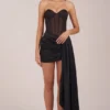 Vestido corto corsé con cordones Norah Bandeau en negro