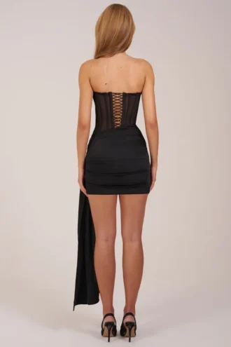 Vestido corto corsé con cordones Norah Bandeau en negro