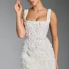 Vestido corto corsé con cuello cuadrado y apliques florales Posy en blanco