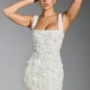 Vestido corto corsé con cuello cuadrado y apliques florales Posy en blanco