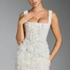 Vestido corto corsé con cuello cuadrado y apliques florales Posy en blanco