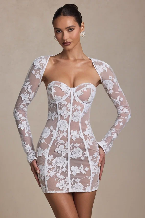 Vestido corto corsé con detalles de encaje Andreia en blanco Vestido corto corsé con detalles de encaje Andreia en blanco