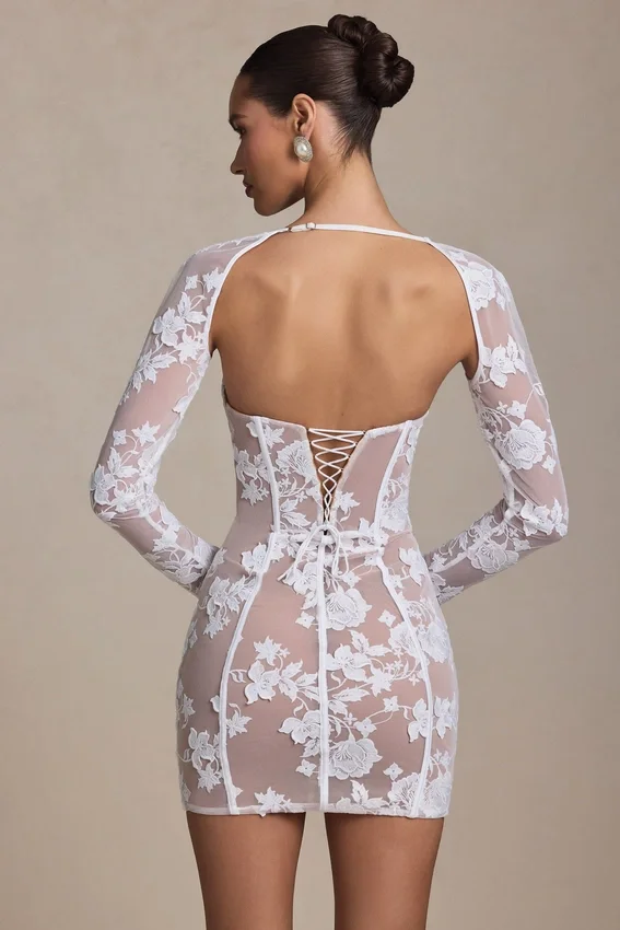 Vestido corto corsé con detalles de encaje Andreia en blanco Vestido corto corsé con detalles de encaje Andreia en blanco