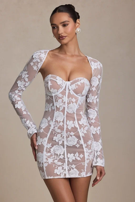 Vestido corto corsé con detalles de encaje Andreia en blanco Vestido corto corsé con detalles de encaje Andreia en blanco