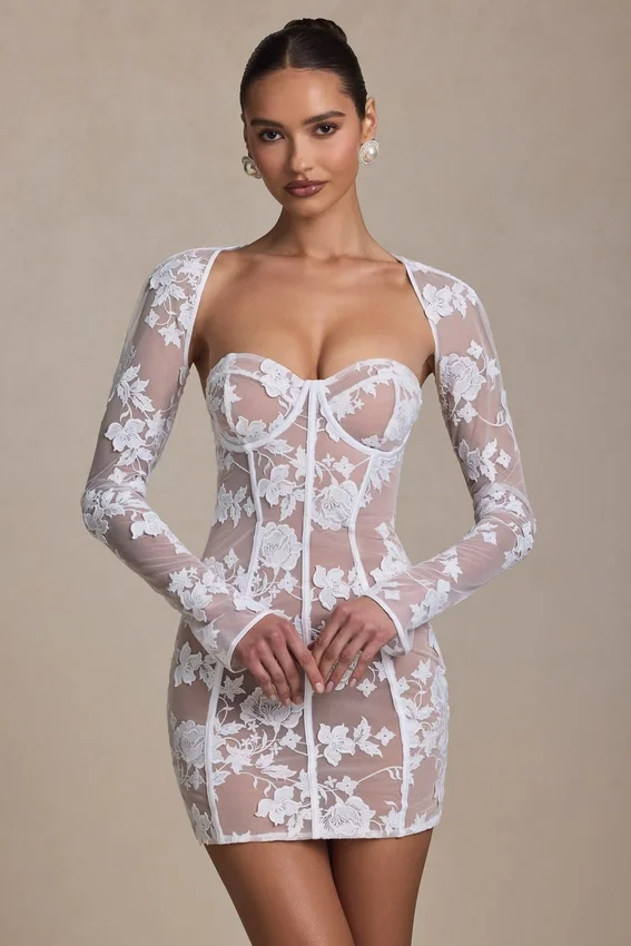 Vestido corto corsé con detalles de encaje Andreia en blanco Vestido corto corsé con detalles de encaje Andreia en blanco