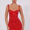 Vestido corto corsé con escote corazón y adornos Ines en rojo fuego Vestido corto corsé con escote corazón y adornos Ines en rojo fuego