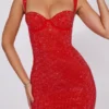 Vestido corto corsé con escote corazón y adornos Ines en rojo fuego Vestido corto corsé con escote corazón y adornos Ines en rojo fuego