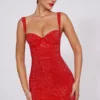 Vestido corto corsé con escote corazón y adornos Ines en rojo fuego Vestido corto corsé con escote corazón y adornos Ines en rojo fuego