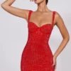 Vestido corto corsé con escote corazón y adornos Ines en rojo fuego Vestido corto corsé con escote corazón y adornos Ines en rojo fuego