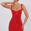 Vestido corto corsé con escote corazón y adornos Ines en rojo fuego Vestido corto corsé con escote corazón y adornos Ines en rojo fuego