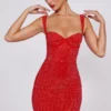 Vestido corto corsé con escote corazón y adornos Ines en rojo fuego Vestido corto corsé con escote corazón y adornos Ines en rojo fuego