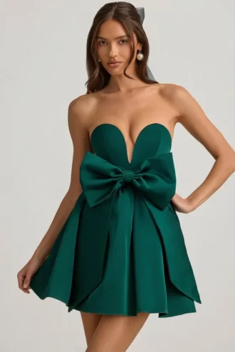 Vestido corto corsé con lazo Norina en verde esmeralda