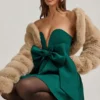 Vestido corto corsé con lazo Norina en verde esmeralda