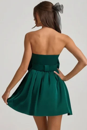 Vestido corto corsé con lazo Norina en verde esmeralda