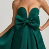 Vestido corto corsé con lazo Norina en verde esmeralda
