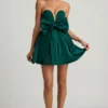 Vestido corto corsé con lazo Norina en verde esmeralda